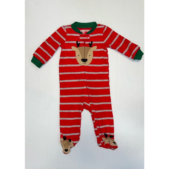 Unisex Baby Just One You by Carter's 9M Red footed pajamas reindeer Christmas - Picture 1 of 4